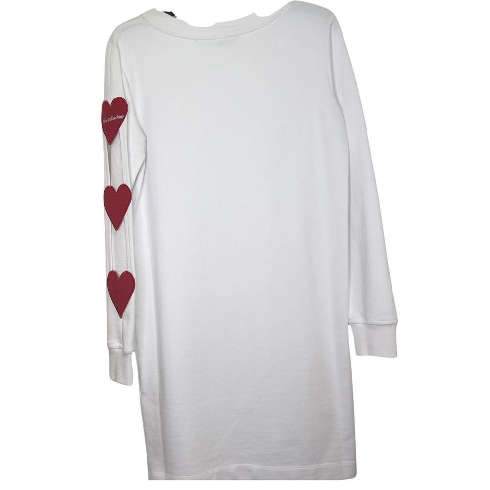 NEW Love Moschino Heart Dress Cut Out Embroidery Knit White Red L/S Size 6 NWT